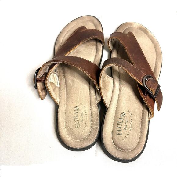 Eastland Tahati II Leather Slip On Open Toe Sandals Brown Womens 11 - Picture 5 of 10